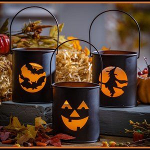 NEW Pottery Barn Set of 6 Black Metal Halloween Lanterns